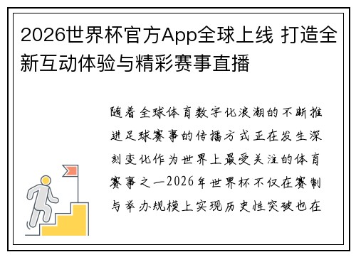 2026世界杯官方App全球上线 打造全新互动体验与精彩赛事直播